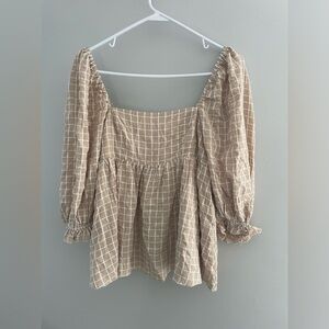 Neutral, baby doll gingham shirt